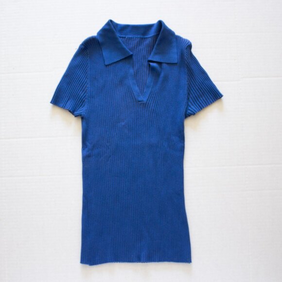 SGW - Royal Blue Polo Collar Short Sleeve Sleeve Knitwear Sweater - Womens S - Picture 4 of 4